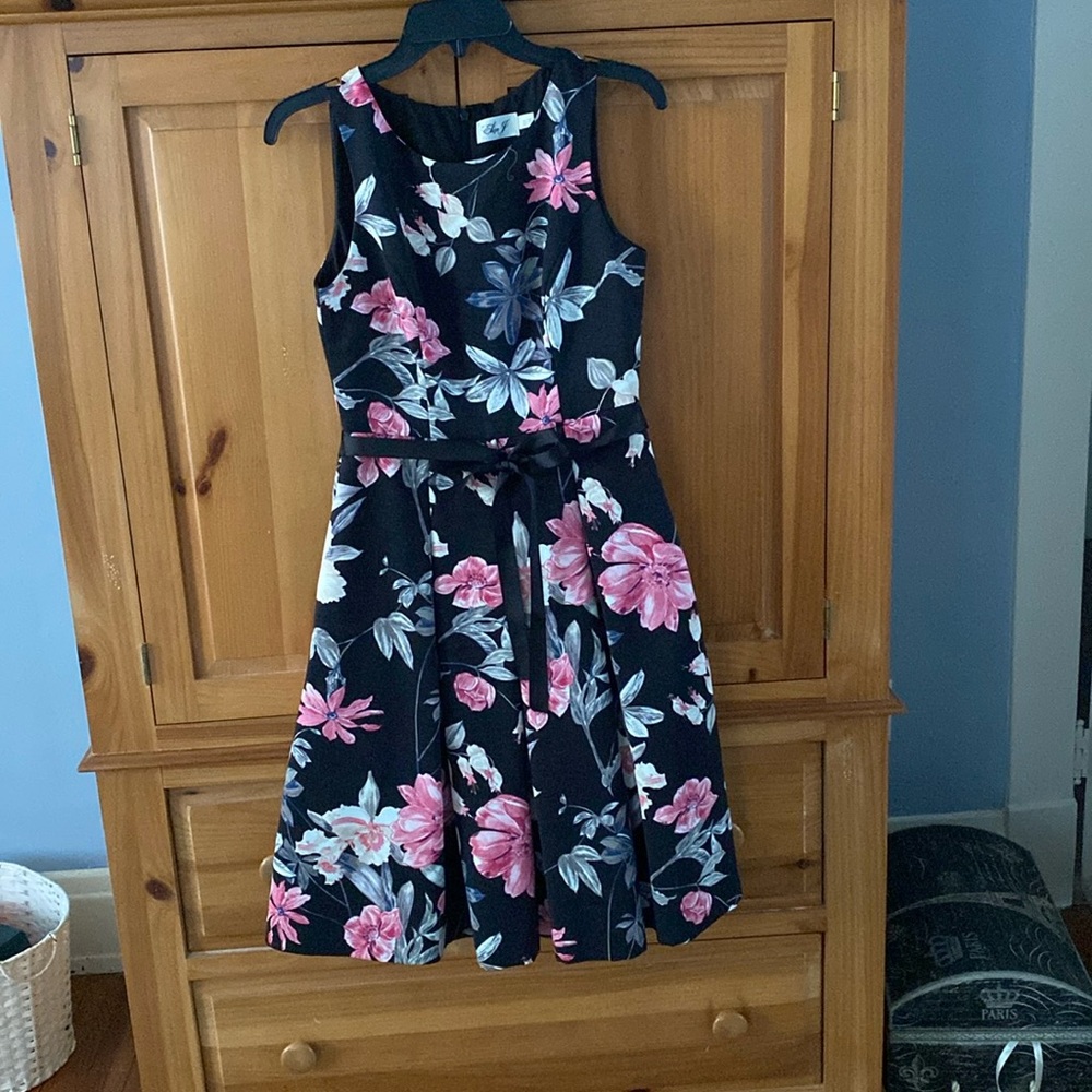 Black floral taffeta dress